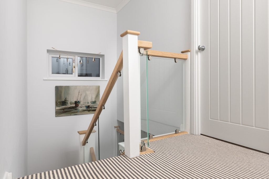 Oak Square Handrail Baserail And Clamped Glass Landing Balustrade Kit 1 Meter Stairfurb