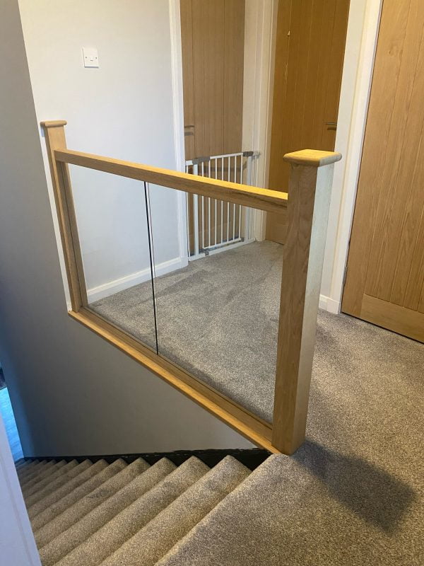 Oak Handrail Baserail And Embedded Glass Landing Balustrade Kit 2 Meter Stairfurb