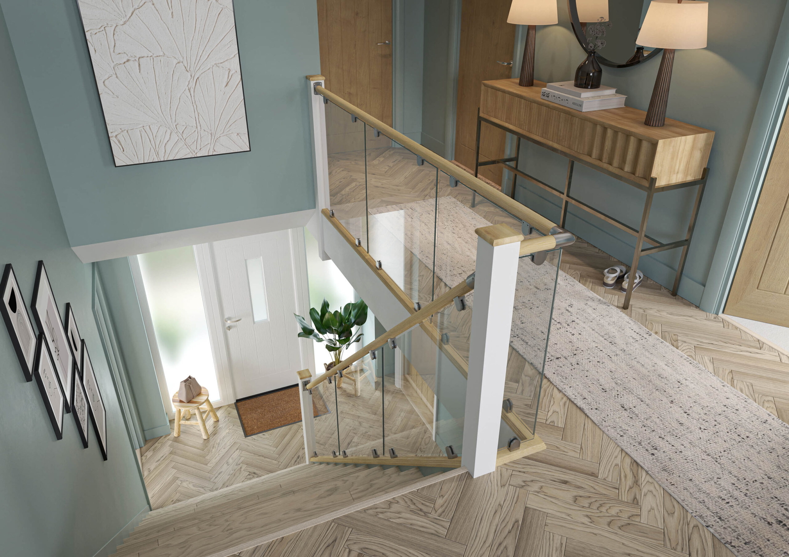 Round Oak Glass Balustrade Kit (0.5 meter Landing) Stairfurb